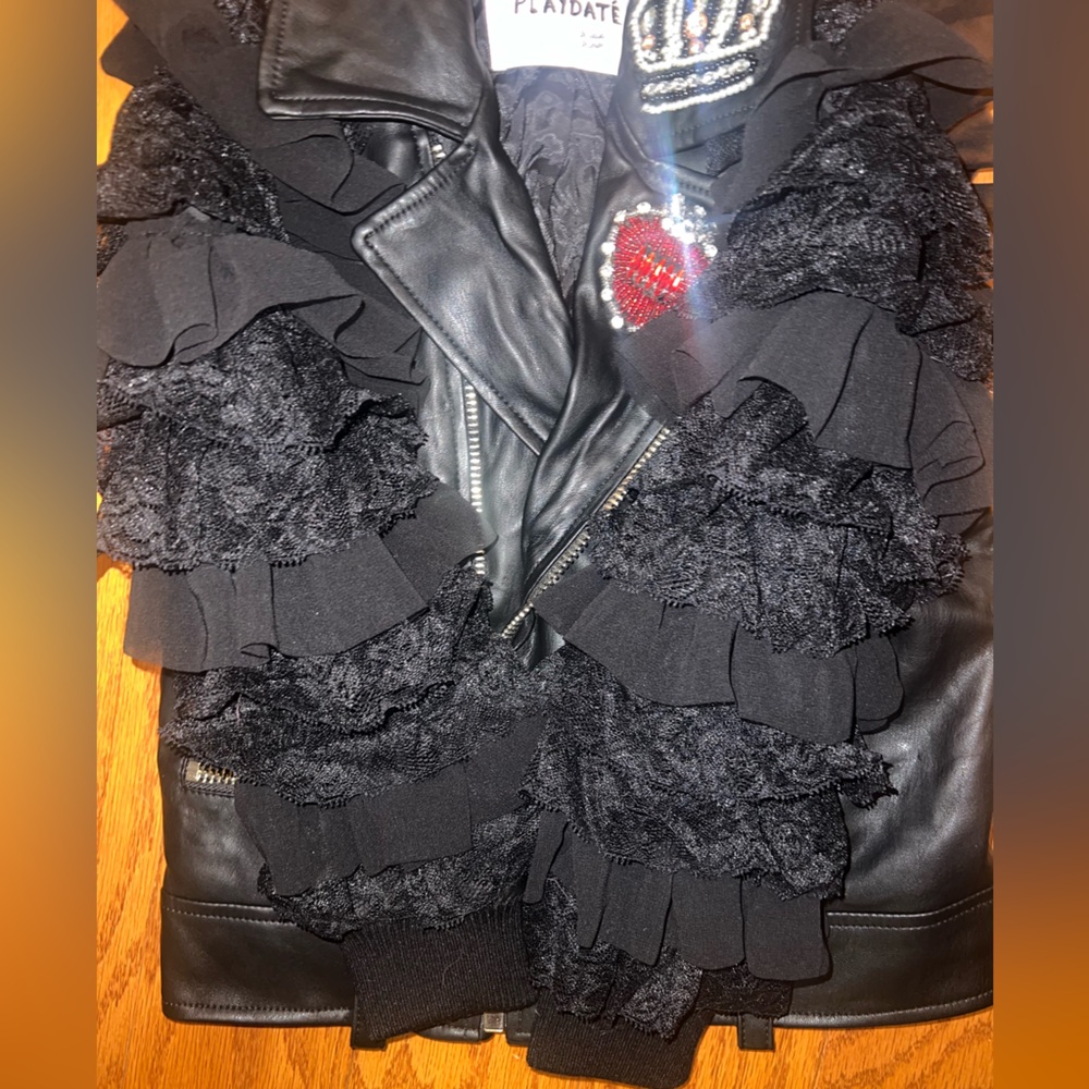 Girls Ruffle Sleeve Faux Leather Moto Jacket size 4T - Picture 6 of 10